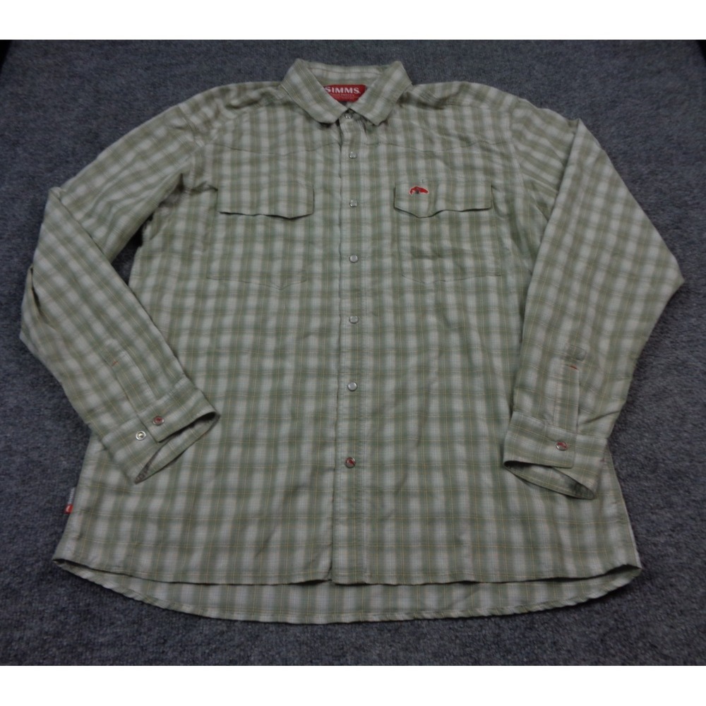 SIMMS Fly Fishing Pearl Snap L Green Western Shirt Men's Outdoors Gorpcore